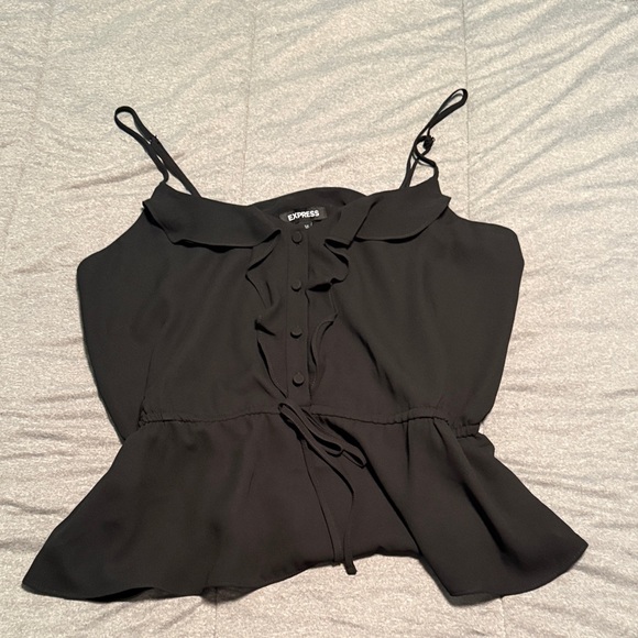 Express Tops - Express Black Ruffle Peplum Cami with Button Front